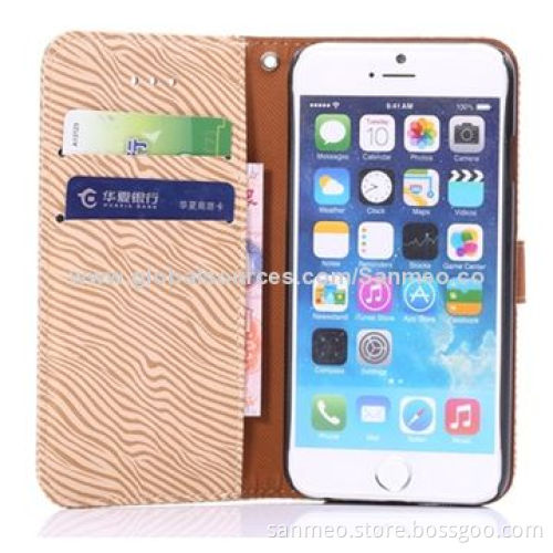 Leather mobile phone case for iPhone 6, zebra-stripe perfectly fits the shape, with walletNew